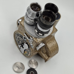Cámara de cine Emel con objetivos Berthiot, Schneider y Kowa